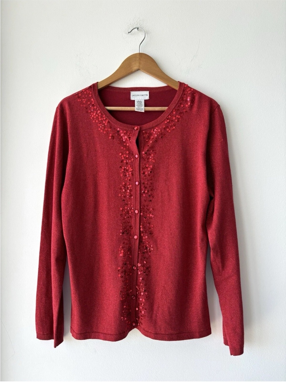 Vintage Jaclyn Smith Cardigan Sweater Red Sequin Metallic Women L Holiday Formal